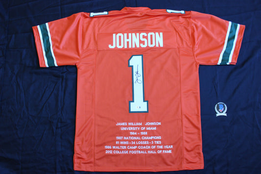 JIMMY JOHNSON SIGNED STAT FOOTBALL JERSEY MIAMI HURRICANES Cowboys BAS COA