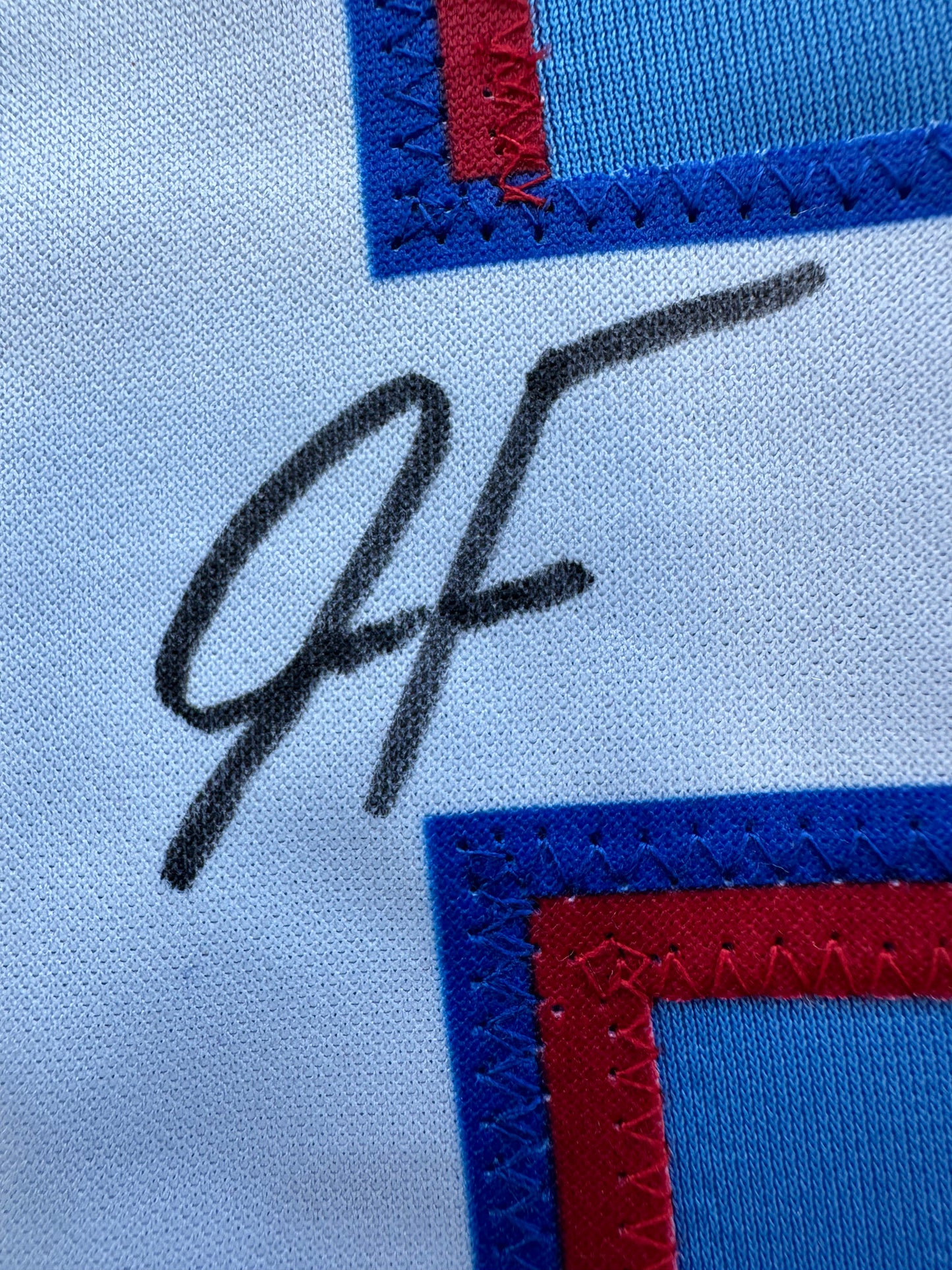 JUSTIN FOSCUE TEXAS RANGERS SIGNED Light Blue JERSEY XL BAS COA