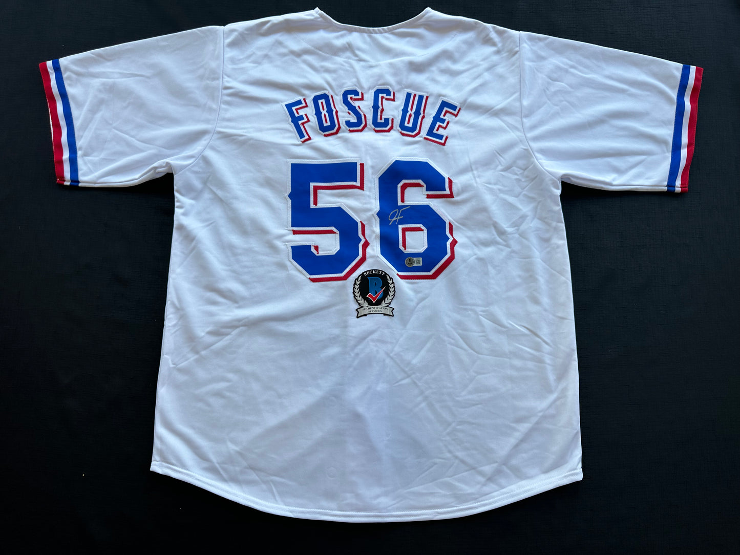 JUSTIN FOSCUE TEXAS RANGERS SIGNED White JERSEY XL BAS COA