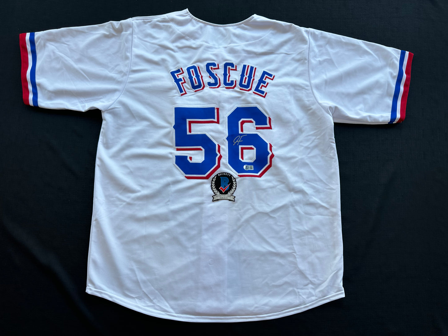 JUSTIN FOSCUE TEXAS RANGERS SIGNED White JERSEY XL BAS COA