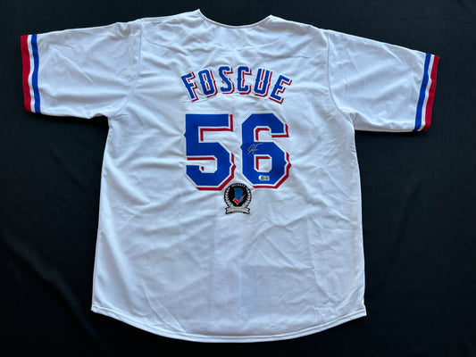 JUSTIN FOSCUE TEXAS RANGERS SIGNED White JERSEY XL BAS COA