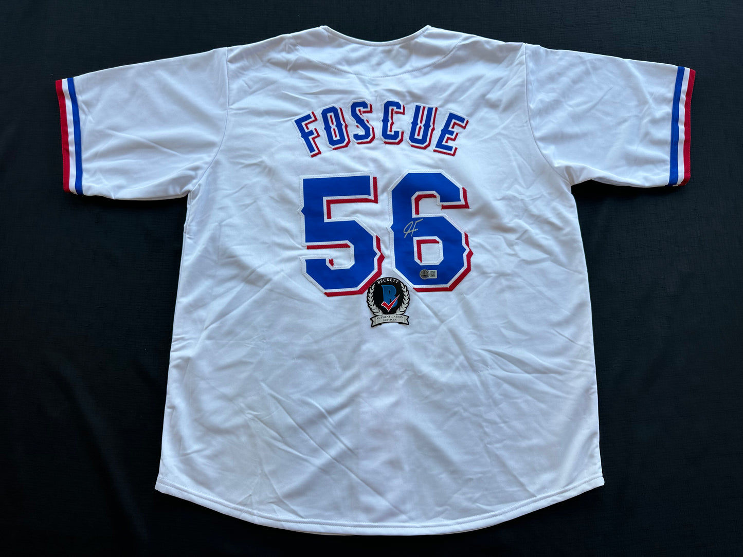 JUSTIN FOSCUE TEXAS RANGERS SIGNED White JERSEY XL BAS COA