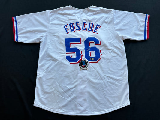 JUSTIN FOSCUE TEXAS RANGERS SIGNED White JERSEY XL BAS COA