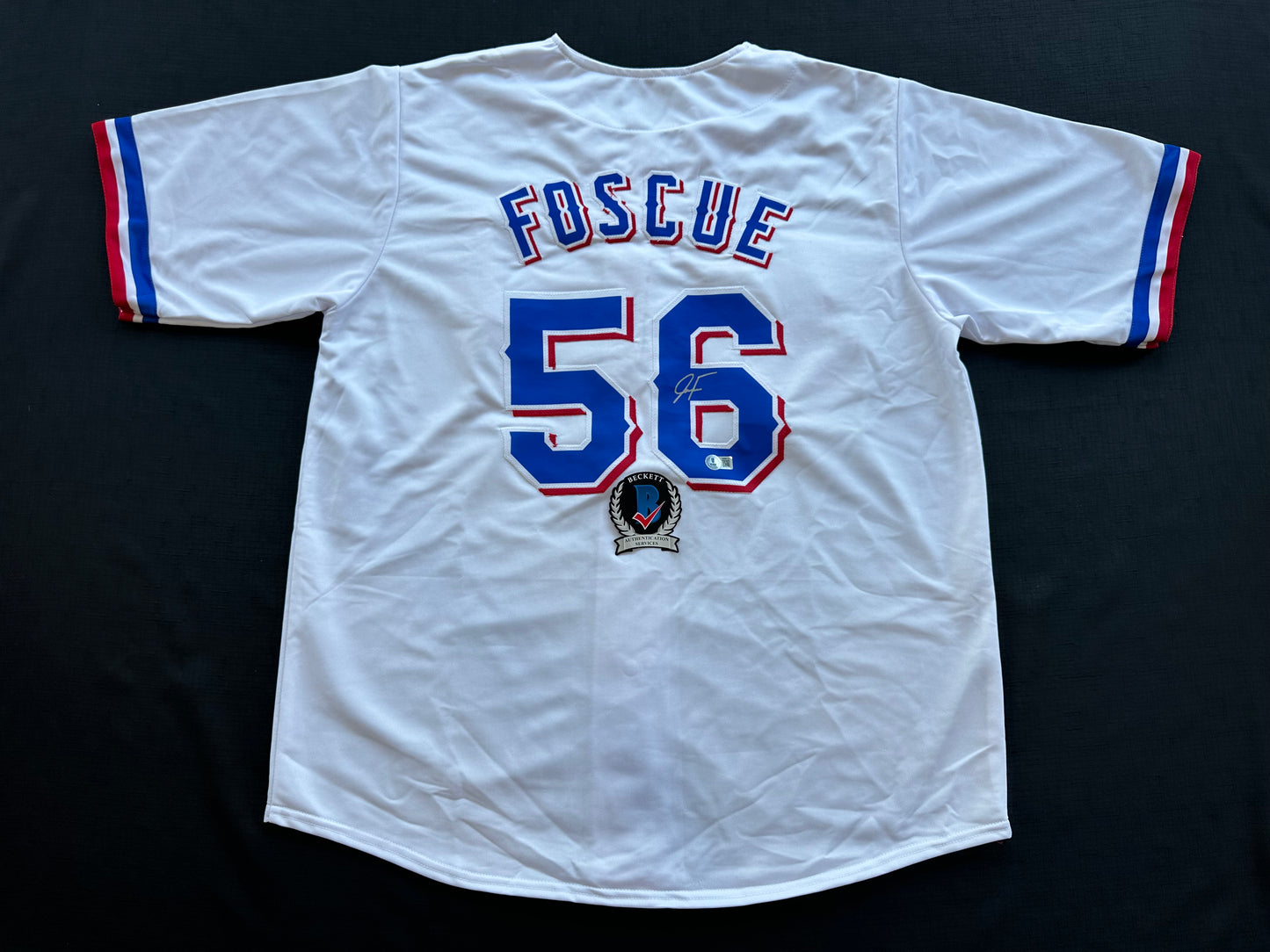 JUSTIN FOSCUE TEXAS RANGERS SIGNED White JERSEY XL BAS COA