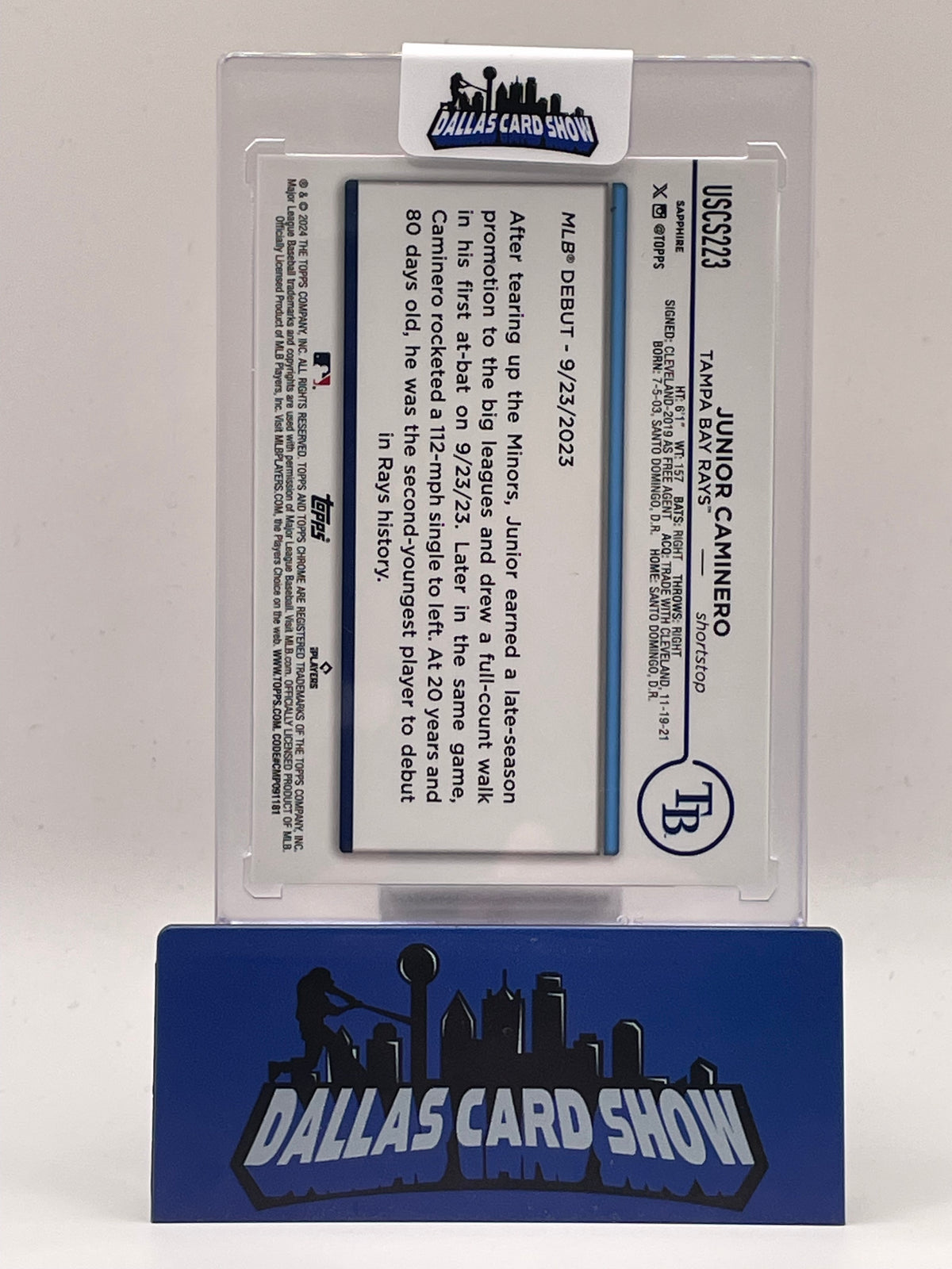 2024 Topps Chrome Sapphire #USCS223 Junior Caminero Rookie Debut Gold /50