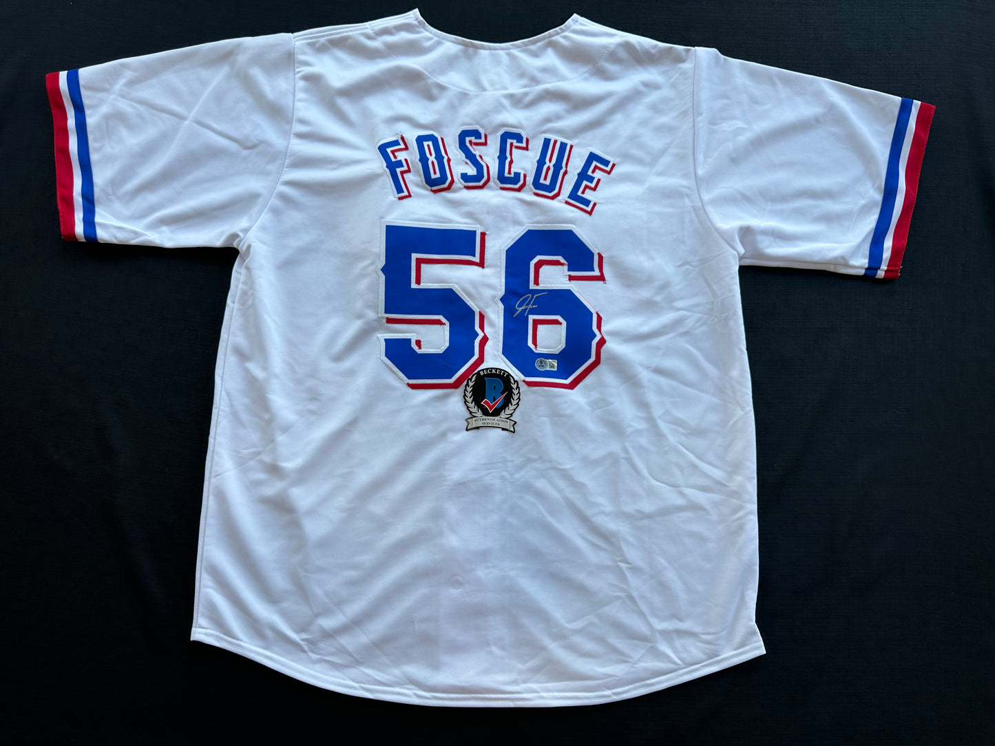 JUSTIN FOSCUE TEXAS RANGERS SIGNED White JERSEY XL BAS COA