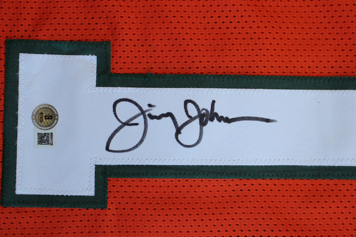 JIMMY JOHNSON SIGNED STAT FOOTBALL JERSEY MIAMI HURRICANES Cowboys BAS COA