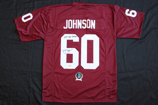 JIMMY JOHNSON SIGNED FOOTBALL JERSEY ARKANSAS RAZORBACKS w/INSC Cowboys BAS