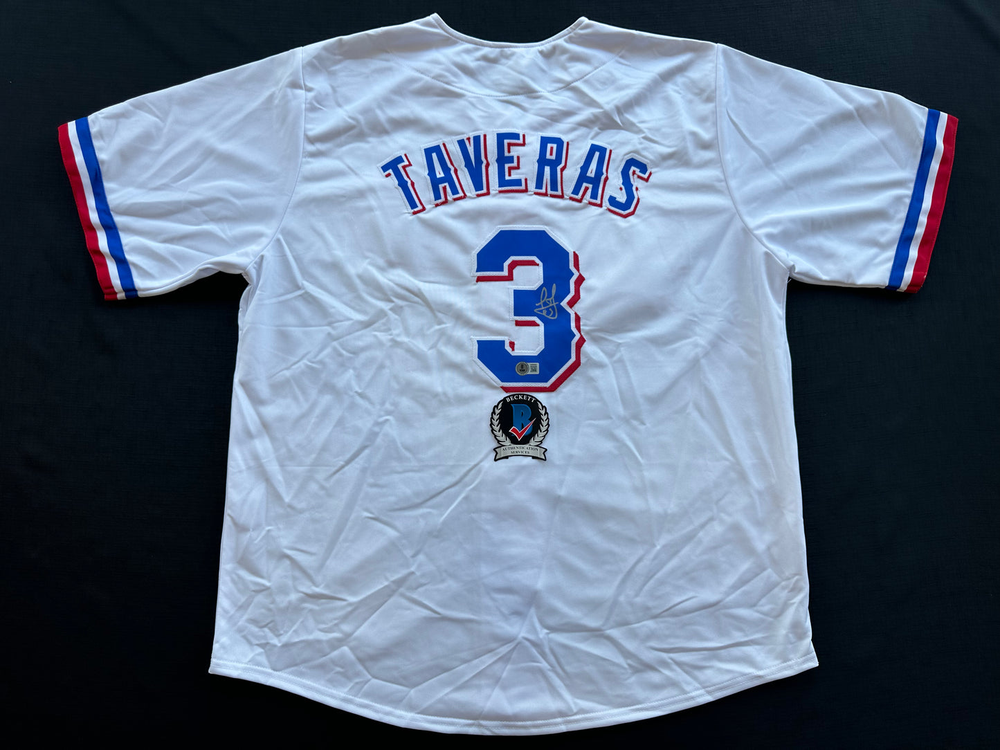 LEODY TAVERAS TEXAS RANGERS SIGNED WHITE JERSEY size XL BAS COA