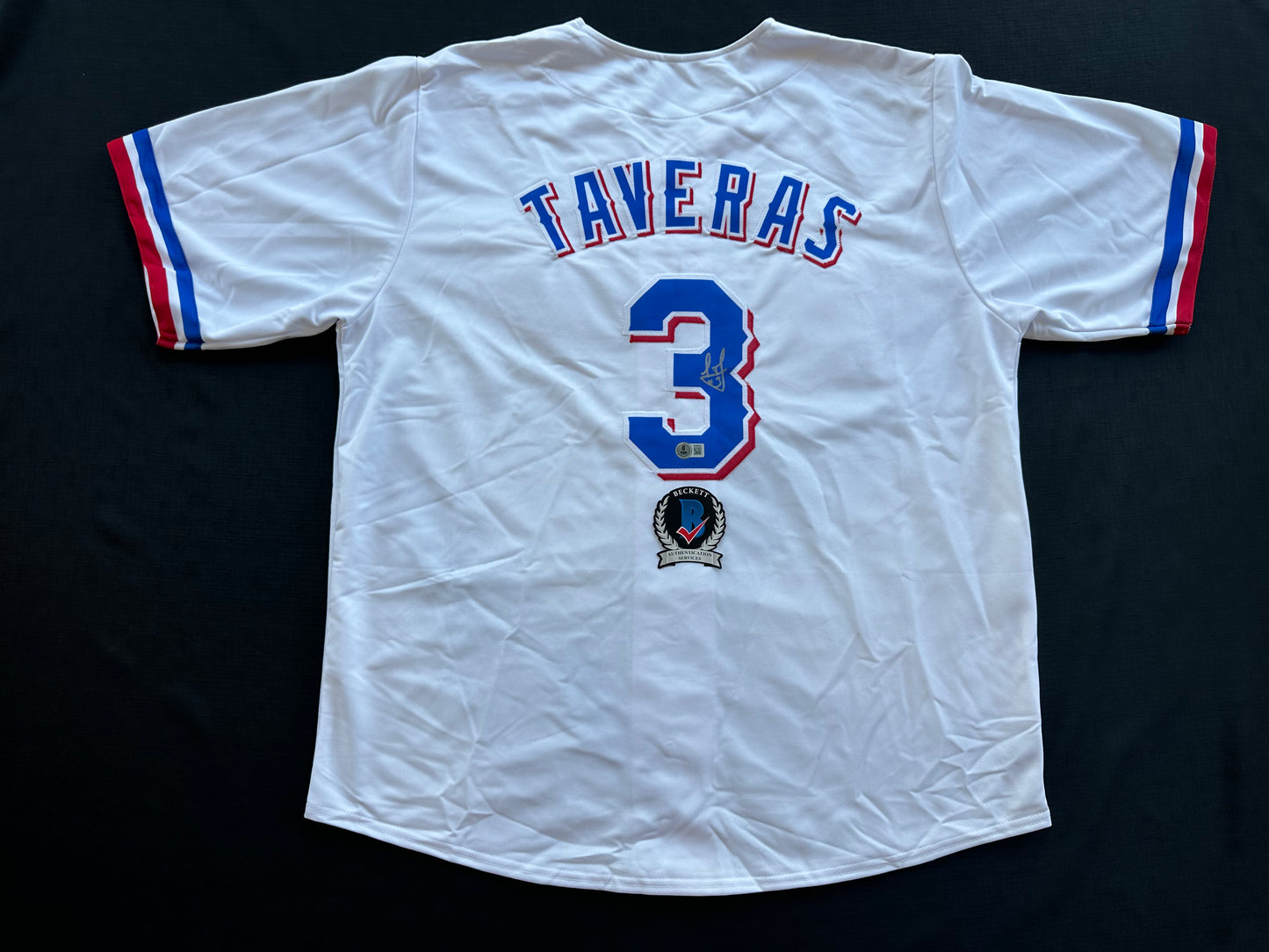LEODY TAVERAS TEXAS RANGERS SIGNED WHITE JERSEY size XL BAS COA