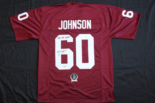 JIMMY JOHNSON SIGNED FOOTBALL JERSEY ARKANSAS RAZORBACKS w/INSC Cowboys BAS