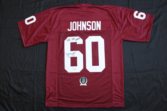 JIMMY JOHNSON SIGNED FOOTBALL JERSEY ARKANSAS RAZORBACKS w/INSC Cowboys BAS