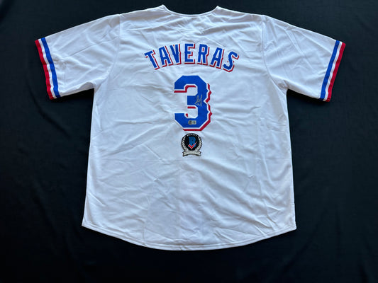 LEODY TAVERAS TEXAS RANGERS SIGNED WHITE JERSEY size XL BAS COA