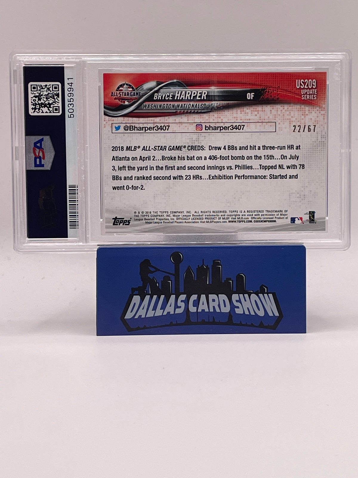 2018 Topps Update #US209 Bryce Harper Black /67 PSA 9
