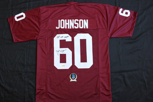 JIMMY JOHNSON SIGNED FOOTBALL JERSEY ARKANSAS RAZORBACKS w/INSC Cowboys BAS