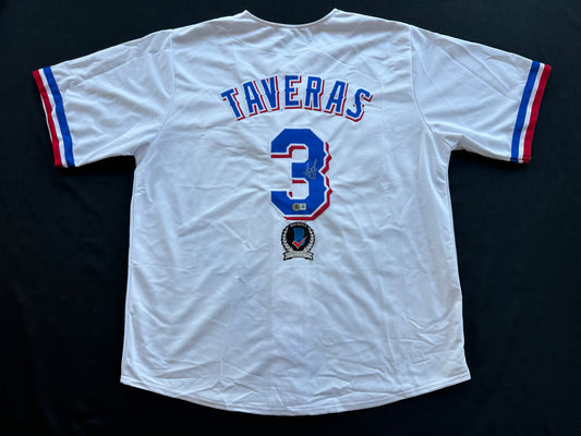 LEODY TAVERAS TEXAS RANGERS SIGNED WHITE JERSEY size XL BAS COA