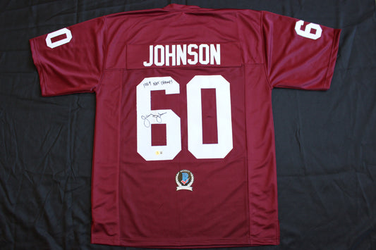 JIMMY JOHNSON SIGNED FOOTBALL JERSEY ARKANSAS RAZORBACKS w/INSC Cowboys BAS