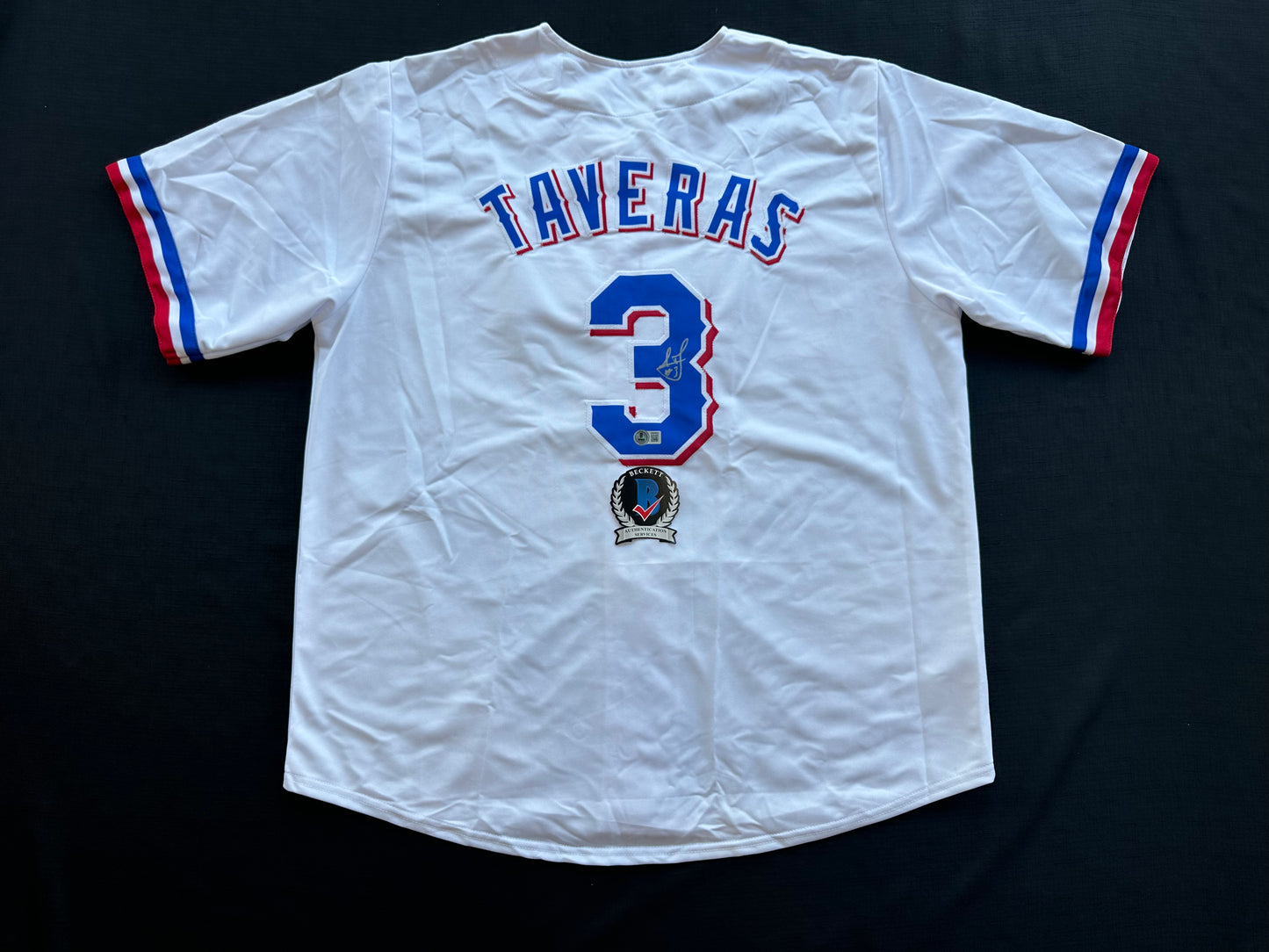 LEODY TAVERAS TEXAS RANGERS SIGNED WHITE JERSEY size XL BAS COA