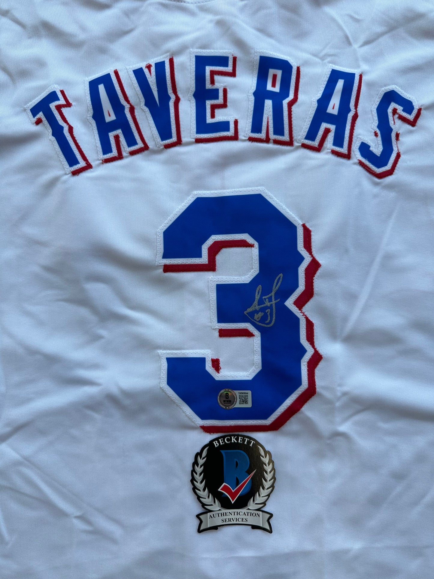 LEODY TAVERAS TEXAS RANGERS SIGNED WHITE JERSEY size XL BAS COA
