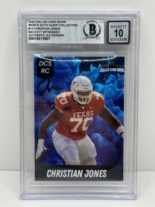 2024 Dallas Card Show Christian Jones #13 Rookie Beckett Witnessed Authentic Auto