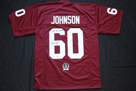 JIMMY JOHNSON SIGNED FOOTBALL JERSEY ARKANSAS RAZORBACKS w/INSC Cowboys BAS