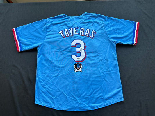LEODY TAVERAS TEXAS RANGERS SIGNED Light Blue JERSEY size XL BAS COA