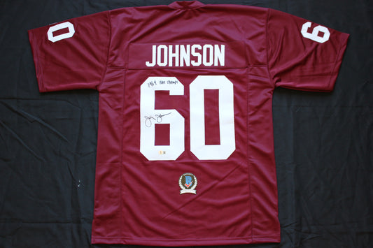 JIMMY JOHNSON SIGNED FOOTBALL JERSEY ARKANSAS RAZORBACKS w/INSC Cowboys BAS