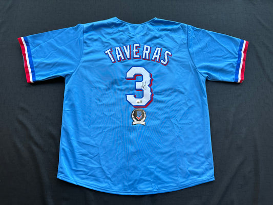 LEODY TAVERAS TEXAS RANGERS SIGNED Light Blue JERSEY size XL BAS COA