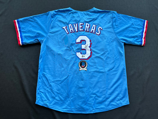 LEODY TAVERAS TEXAS RANGERS SIGNED Light Blue JERSEY size XL BAS COA