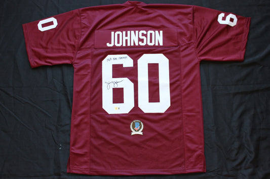 JIMMY JOHNSON SIGNED FOOTBALL JERSEY ARKANSAS RAZORBACKS w/INSC Cowboys BAS