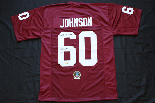 JIMMY JOHNSON SIGNED FOOTBALL JERSEY ARKANSAS RAZORBACKS w/INSC Cowboys BAS
