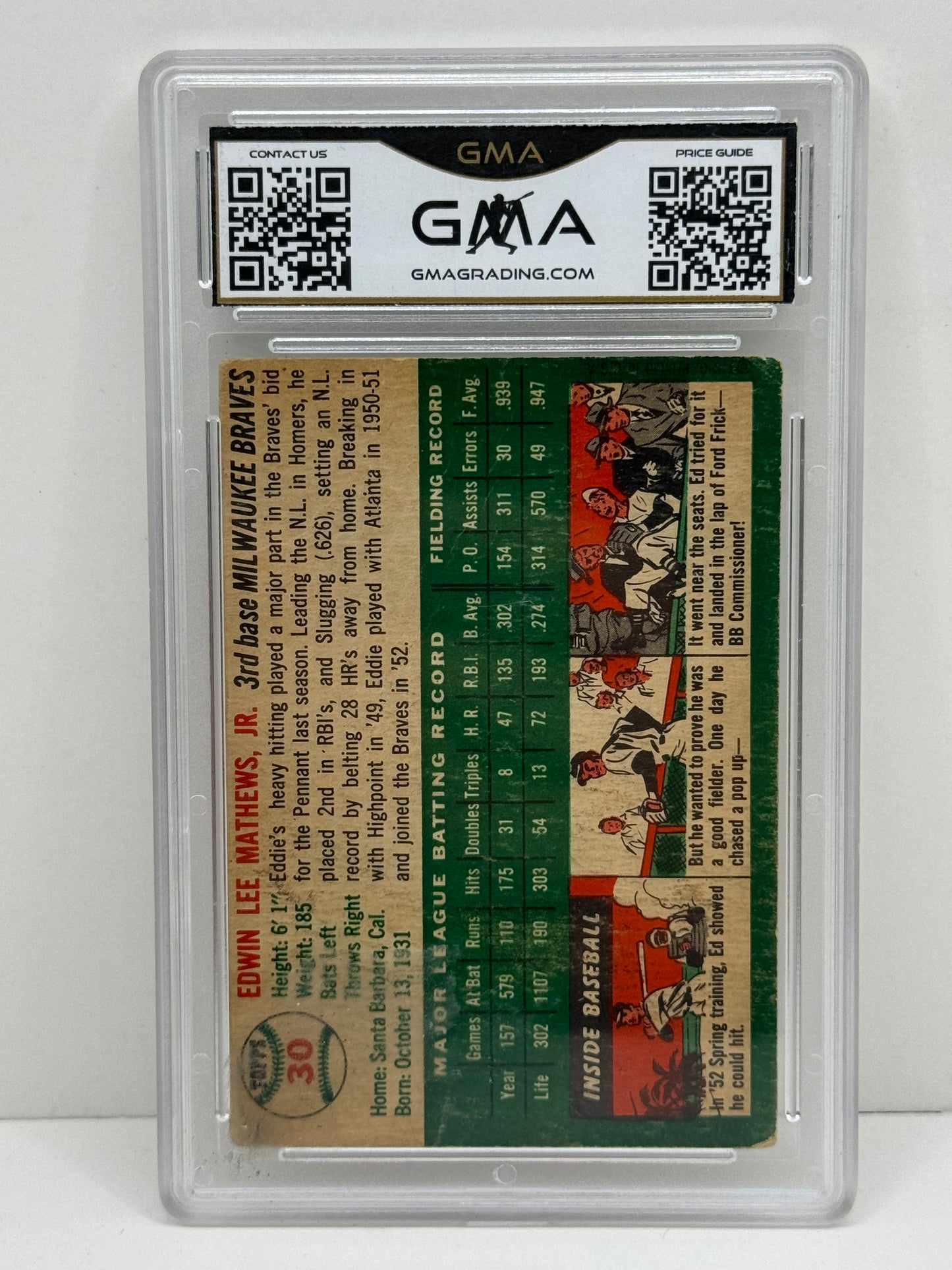 1954 Topps #30 Eddie Mathews GMA 3