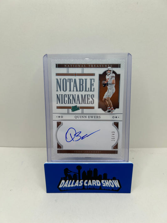2024 Panini National Treasures Collegiate Quinn Ewers Nicknames Auto /49