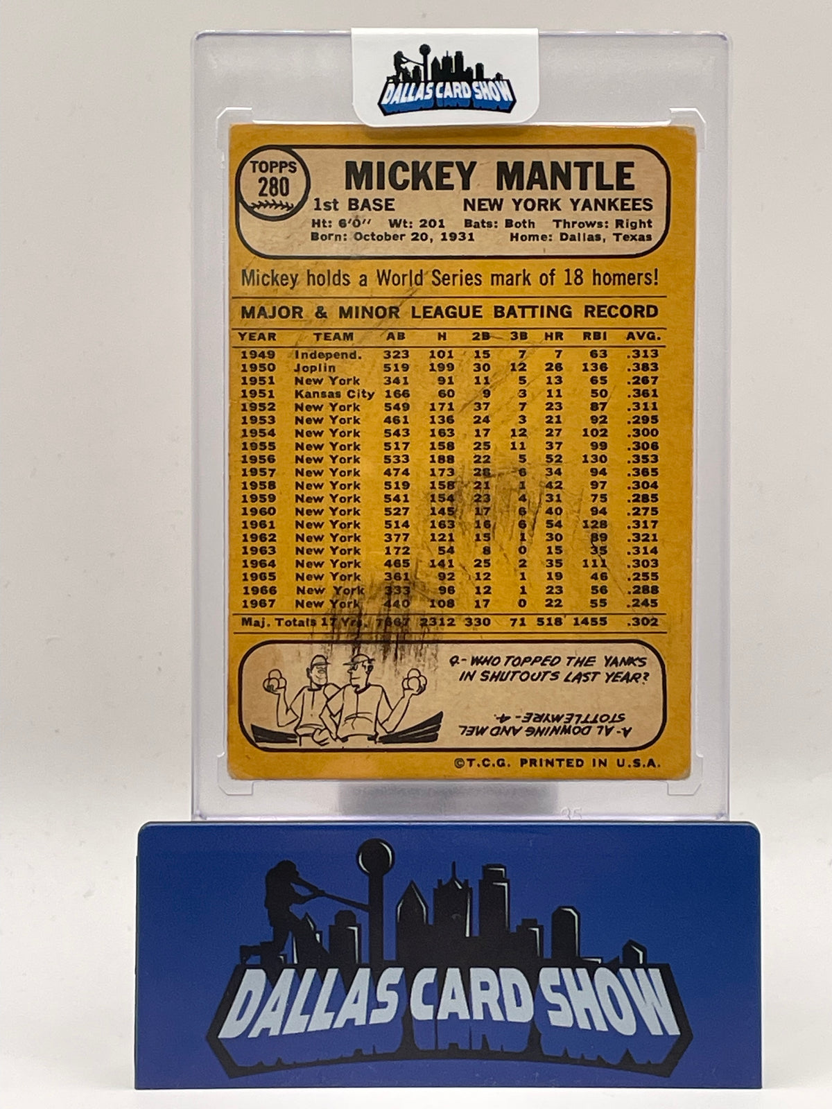 1968 Topps #280 Mickey Mantle