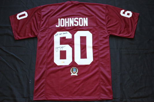 JIMMY JOHNSON SIGNED FOOTBALL JERSEY ARKANSAS RAZORBACKS w/INSC Cowboys BAS