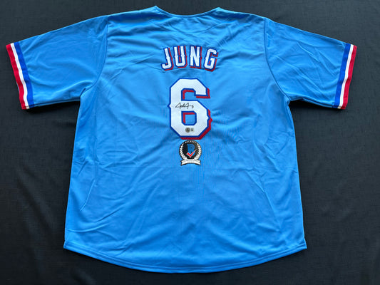 JOSH JUNG TEXAS RANGERS SIGNED Light Blue JERSEY XL BAS COA