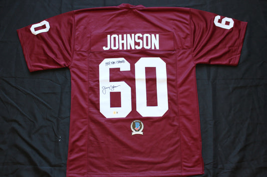 JIMMY JOHNSON SIGNED FOOTBALL JERSEY ARKANSAS RAZORBACKS w/INSC Cowboys BAS
