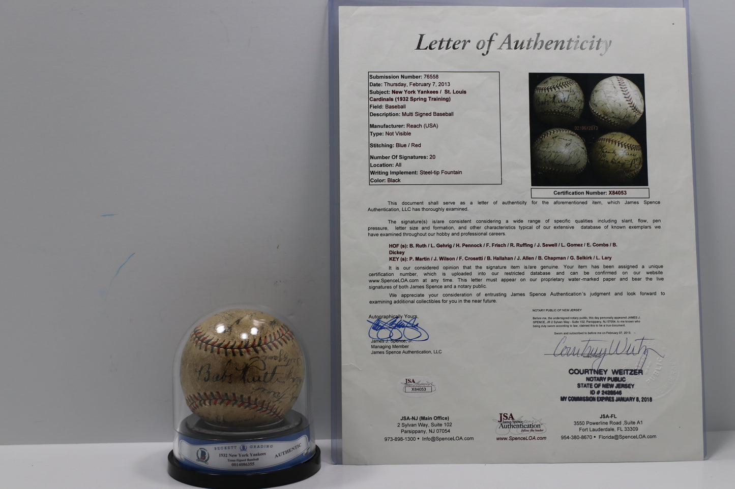 1932 New York Yankees St. Louis Cardinals SIGNED BASEBALL BABE RUTH LOU GEHRIG BAS