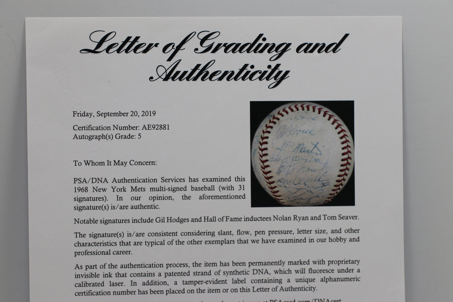 1968 NEW YORK METS SIGNED SPALDING BASEBALL Nolan Ryan Tom Seaver Gil Hodges PSA