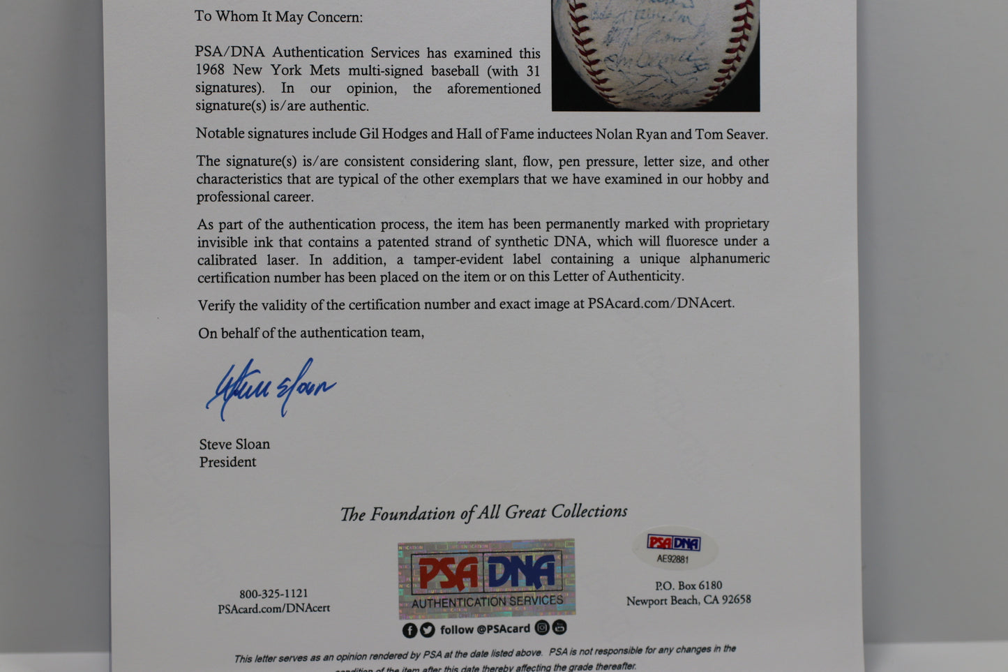 1968 NEW YORK METS SIGNED SPALDING BASEBALL Nolan Ryan Tom Seaver Gil Hodges PSA