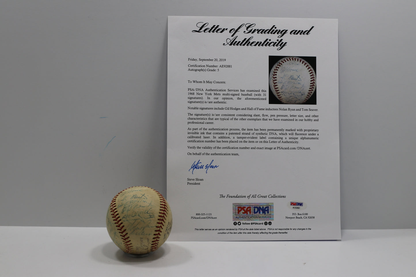 1968 NEW YORK METS SIGNED SPALDING BASEBALL Nolan Ryan Tom Seaver Gil Hodges PSA