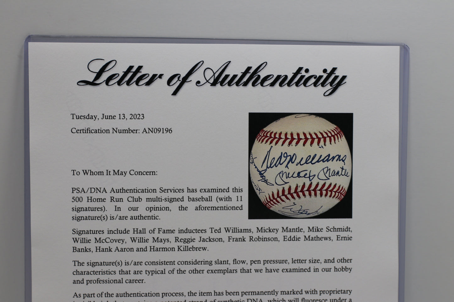 500 HOMERUN CLUB SIGNED RAWLINGS ONL BASBEBALL Mickey Mantle Mays Aaron PSA