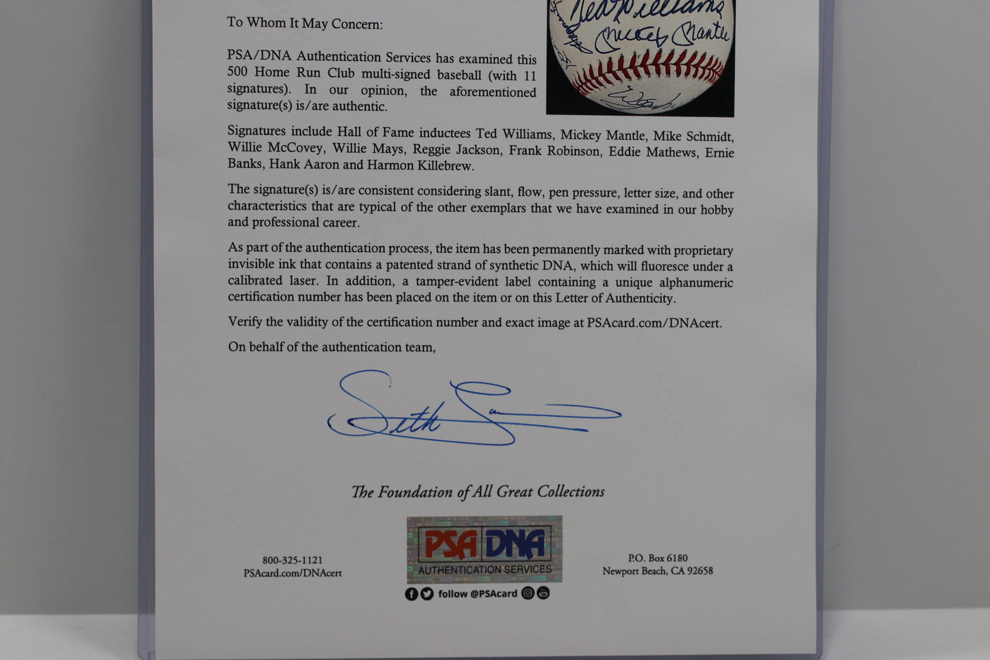 500 HOMERUN CLUB SIGNED RAWLINGS ONL BASBEBALL Mickey Mantle Mays Aaron PSA