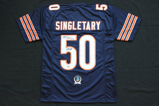 MIKE SINGLETARY CHICAGO BEARS SIGNED DARK NAVY JERSEY w/HOF 98 Baylor Bears BAS