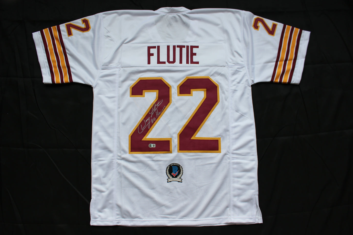DOUG FLUTIE BOSTON COLLEGE EAGLES SIGNED HOME FOOTBALL JERSEY w/84Heisman Bills BAS COA
