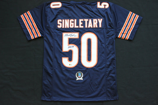 MIKE SINGLETARY CHICAGO BEARS SIGNED DARK NAVY JERSEY w/HOF 98 Baylor Bears BAS