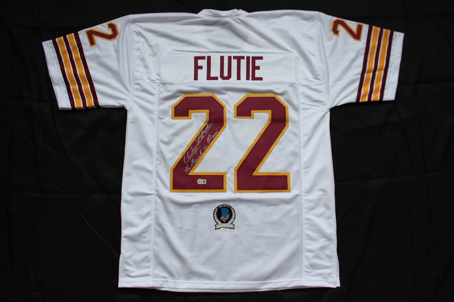 DOUG FLUTIE BOSTON COLLEGE EAGLES SIGNED FOOTBALL JERSEY w/"Miracle in Miami" Bills BAS COA