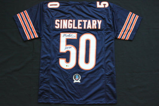 MIKE SINGLETARY CHICAGO BEARS SIGNED DARK NAVY JERSEY w/HOF 98 Baylor Bears BAS