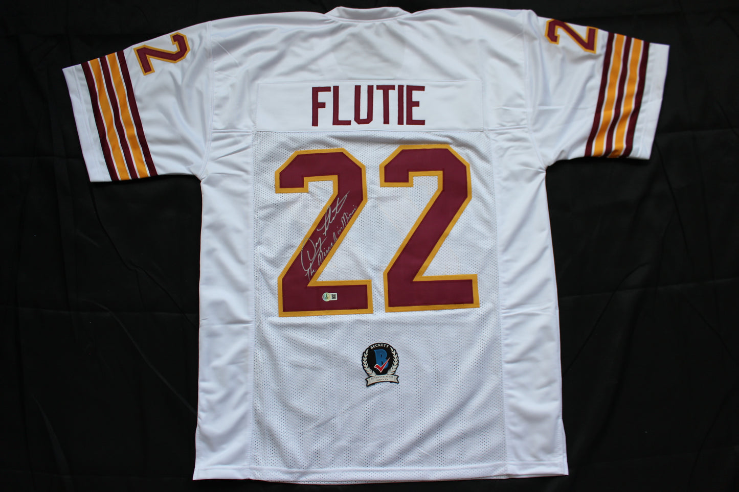 DOUG FLUTIE BOSTON COLLEGE EAGLES SIGNED FOOTBALL JERSEY w/"Miracle in Miami" Bills BAS COA