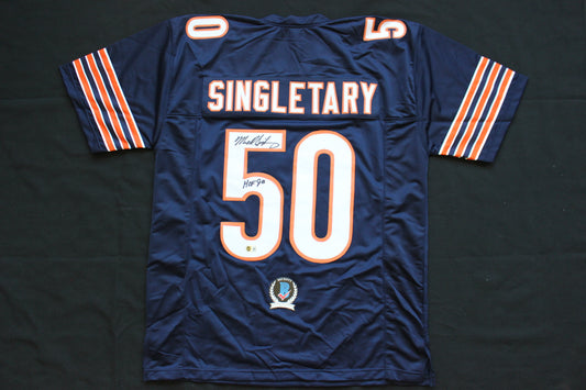 MIKE SINGLETARY CHICAGO BEARS SIGNED DARK NAVY JERSEY w/HOF 98 Baylor Bears BAS
